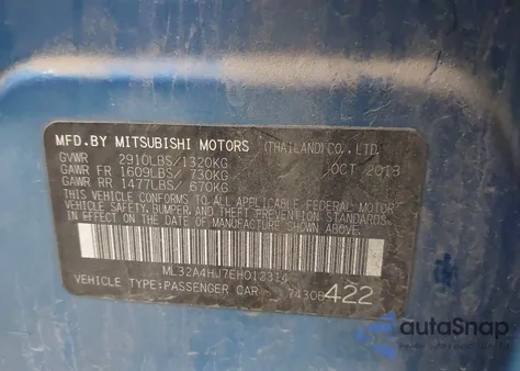 2014 Mitsubishi Mirage Es from USA, damaged, VIN ML32A4HJ7EH012314